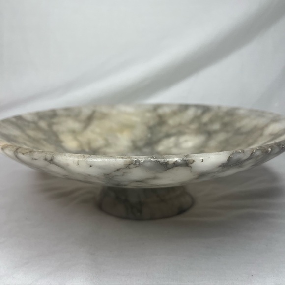 Alabaster Marble Pedestal Bowl Vintage Stone Minimalist Serving Vintage 9.75” - Picture 2 of 7